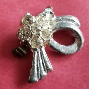 Vintage pin loop rhinestone brooch silver tone pin retro midcentury